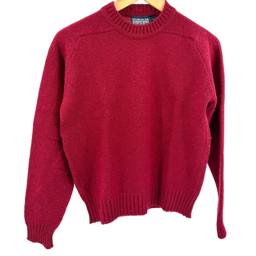Vintage 90s Lands' End Burgundy Wool Crewneck Sweater Made In England